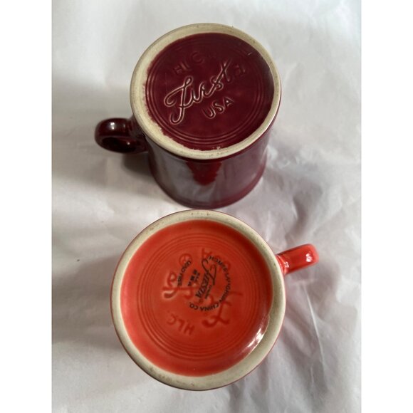 Fiesta Ware burgundy & Coral Ceramic Coffee Cups 8 Oz Set Of 2 Vintage - Picture 4 of 4